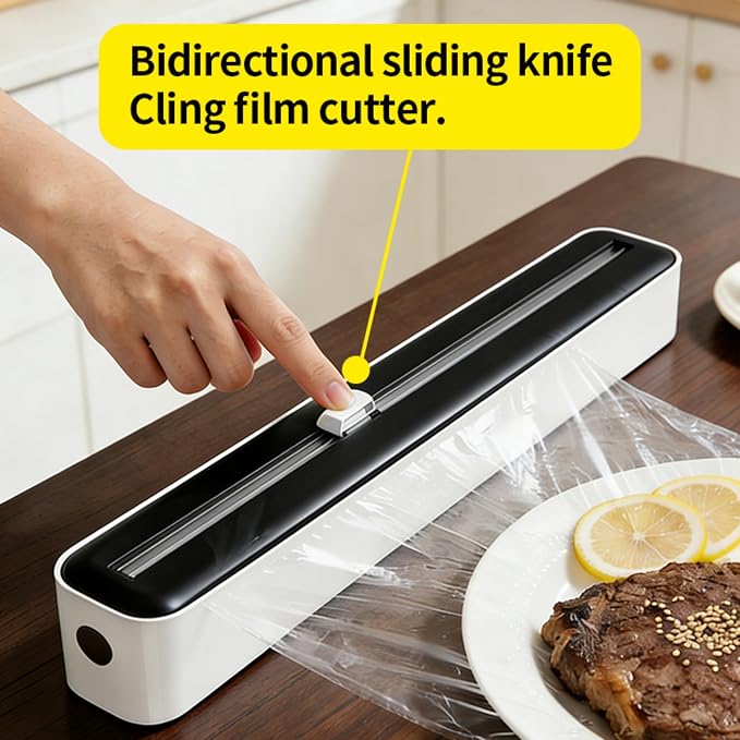 Plastic Wrap Dispenser with Slide Cutter, Cling Film Dispenser with Safe Hidden Blade, Easy Refill Food Wrap Holder Fits 12 Inch Standard Rolls, Countertop Kitchen Wrap Organizer - Image 9