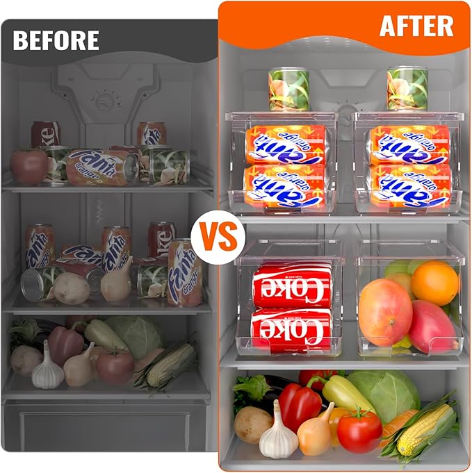 SCAVATA 2 Pack Soda Can Organizer for Refrigerator, Stackable Canned Food Pop Cans Container Can Holder Dispenser with Lid for Fridge Rack Freezer, Clear Storage Bins-Holds 12 Cans Each (Clear) - Image 6