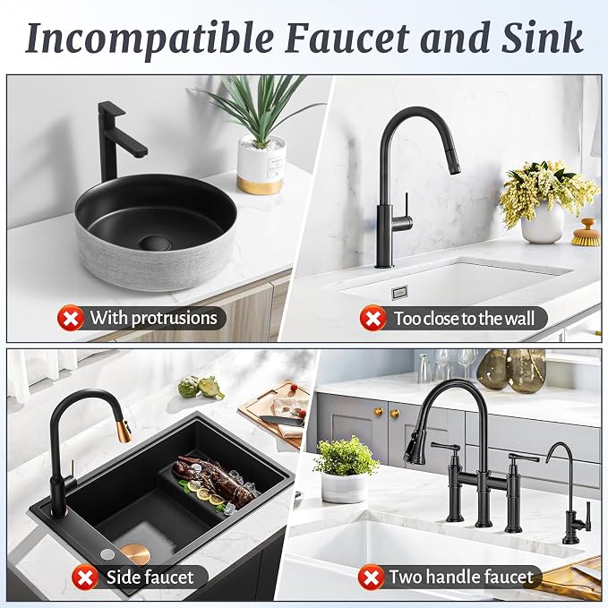 PoYang 24 Inch Faucet Mat for Kitchen Sink Splash Guard, Silicone, Black | Sink Protectors with 7° Slope for Smooth Drainage, Snap Button Holds It in Place, 90° Foldable & Cuttable Hole Fit Most Sinks - Image 4