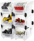VEVOR Plastic Stackable Storage Bins, 14.8 x 8.5 x 7.1 inch (6 Pack), Plastic Containers for Organizing & Storage Bins for Closet, Garage, Small Parts, Office Supplies, Other Accessories, Transparent by VEVOR