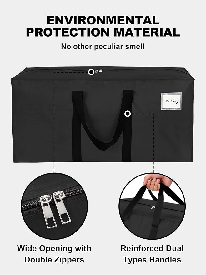 HOMESURE Supports 200lbs Heavy Duty Moving Bags - Strong Zipper & Wrap-Around Handles - Water-Resistant Storage Totes, Durable Alternative to Moving Boxes - 8 Pack - Black - Image 7