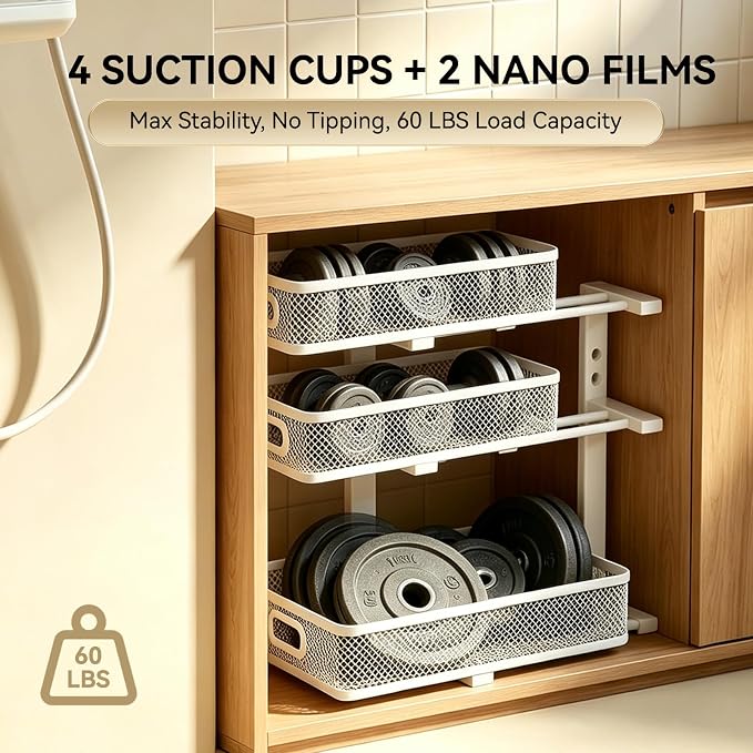 2 Pack 3 Tier Under Sink Organizer with Pull Out Drawer, Height Adjustable Heavy Duty Metal Under Cabinet Organizer, Smooth Sliding Storage Shelf for Kitchen, Bathroom Cabinet Organization, White - Image 7
