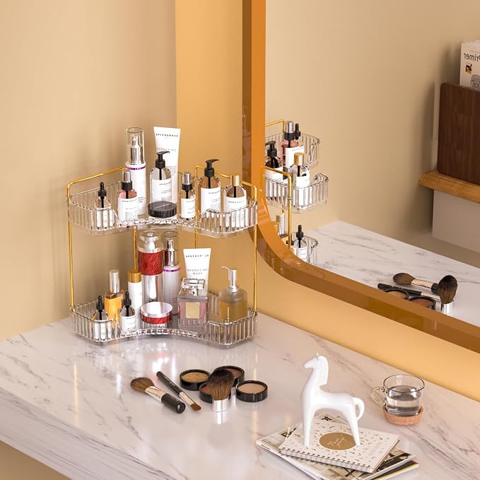 GTI 2 Tier Bathroom Counter Organizer, Multi-Function Corner Bathroom Organizer Countertop,Makeup Organizer Perfume for Dresser Vanity Tray, Spice Rack Organizer for Kitchen (Clear) - Image 7