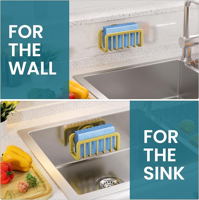 TAILI Gold Sponge Holder for Kitchen Sink with Strong Suction Cup | Removable Sink Caddy for Kitchen Sink Oganizer, Rustproof Aluminum Sink Sponge Holder for Scraper Brushes, Stoppers - Image 6