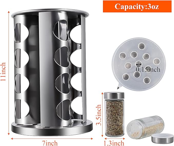 DOUBLE 2 C Revolving Countertop Spice Rack Stainless Steel Seasoning Storage Organization,Spice Carousel Tower for Kitchen Set of 16 Jars (16Jars) - Image 5