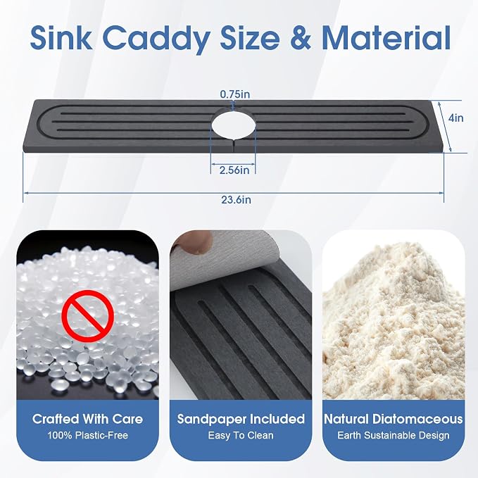 Faucet Mat for Kitchen Sink Protectors, Super Absorbent Faucet Splash Guard, Diatomite Stone Sink Tray, Stone Drying Mat for a Variety of Uses Around the House Where Water, Moisture is Plentiful - Image 3