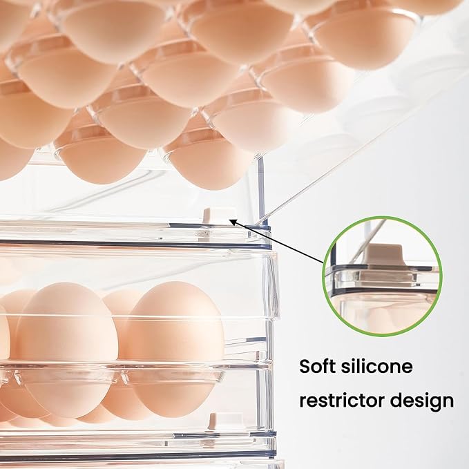 Egg Holder for Refrigerator, 48 Capacity Clear Egg Storage Drawer with Non-Slip Pads, Stackable BPA-Free Egg Organizer Tray for Fridge - Image 6