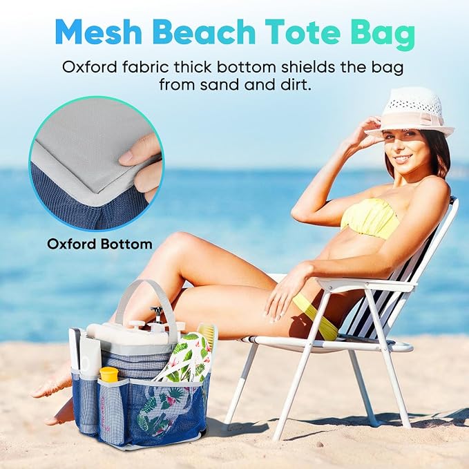EUDELE Mesh Shower Caddy Portable for College Dorm Room Essentials,Portable Shower Caddy Dorm with 9-Pocket Large Capacity, Shower Bag for Beach, Swimming, Gym, Travel essentials, Navy Blue-Grey - Image 6