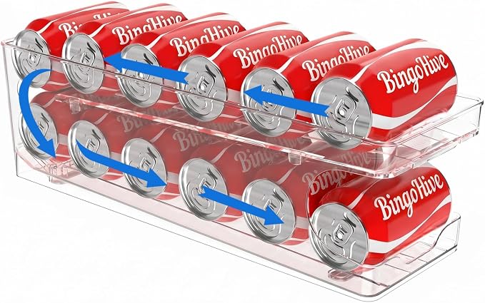 FIFO Rolling Soda Can Organizer for Fridge, Holds 12 Cans | Pop Can Organizer for Drink Beer Seltzer Soda Can Dispenser for Refrigerator 11.15oz 12oz Can Holder Storage Pantry Container by BingoHive