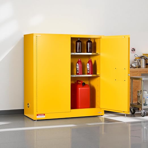 VEVOR Flammable Cabinet 18" x 43" x 46", 29 Gallon Flammable Storage Cabinet with Adjustable Shelf, Cold-Rolled and Galvanized Steel Fire Cabinets, for Commercial Industrial Home Use, Yellow - Image 2