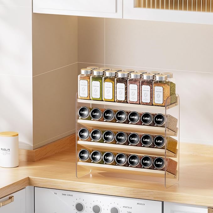 MUDEELA 4 Tiered Spice Rack Organizer for Cabinet, (No Jars Included) | Clear Vertical Spice Shelf, Wooden Seasoning Organizer for Countertop, Kitchen, Pantry, Freestanding, 13.3" W × 11.2" H - Image 2