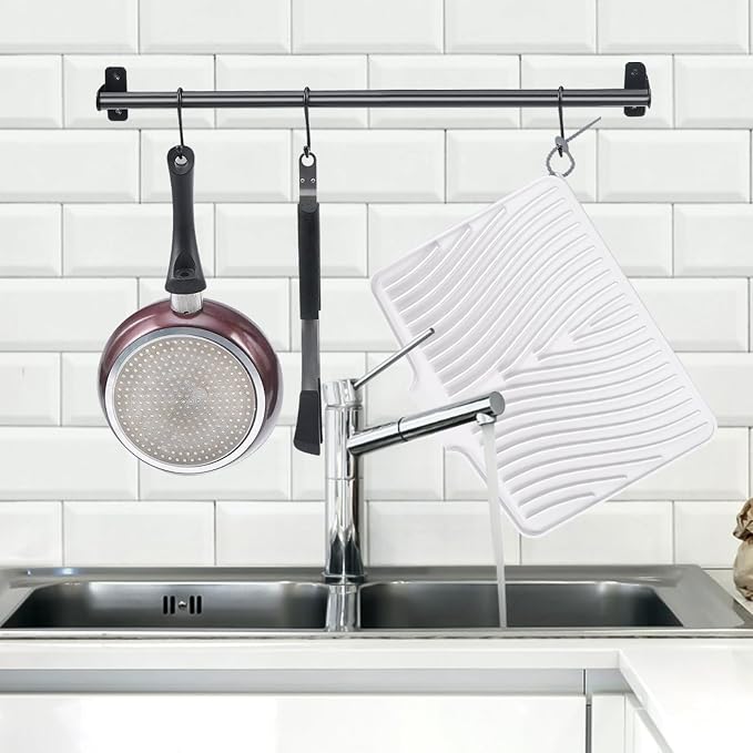 TIKNIK Silicone Dish Drying Mat for Kitchen Counter, White-2pcs, 16" x 12" | Heat Resistant & Non-Slip Dish Drain Pad with Built-In Drain, Dishwasher Safe, Quick-Dry, Hangable & Roll-Up for Storage - Image 3