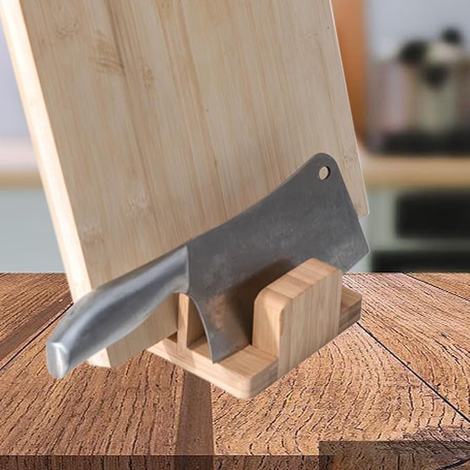 Bamboo Cutting Chopping Board Holder Stand Pot Lid Organizer | Small Cutting Board Rack for Countertop, Tabletop Knife Holder for Kitchen - Image 4