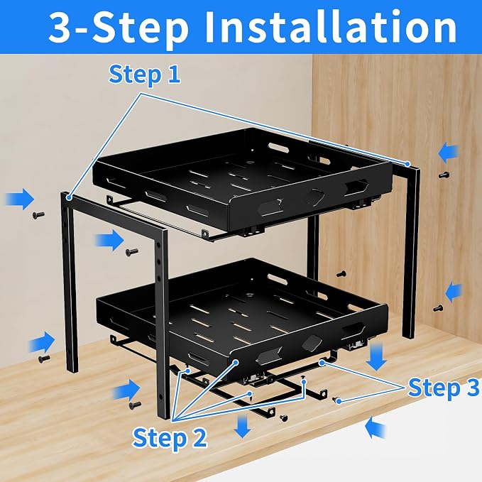 BOIVSHI Pull Out Spice Rack for Cabinet, 11.9''Wx10.8''Dx9.2''H | 2 Tier Kitchen Spice Shelf, Vertical Spice Organizer for Pantry, Height Adjustable, Individually Sliding Metal Shelves, Black - Image 7