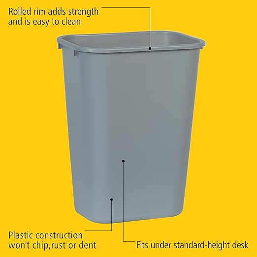 Rubbermaid Commercial Products Deskside Wastebasket/Trash Can, 10.25-Gallon/41-Quart, Gray, Plastic, Garbage Can for Home/Office, Fits Under Desk/Sink/Cabinet - Image 4