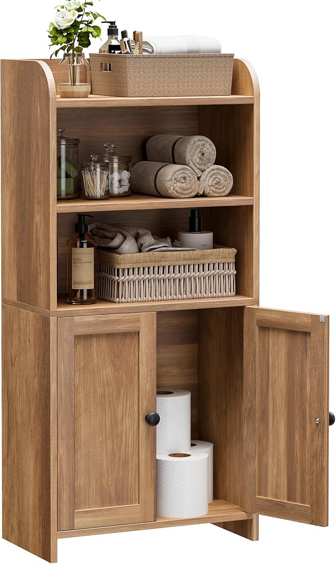 Homhedy Small Bathroom Storage Cabinet, Toilet Paper Storage Cabinet | Bathroom Floor Cabinet with Doors and Shelves, Bathroom Organizers for Small Spaces, 7.9"D x 14.6"W x 31"H, Rustic Walnut - Image 6