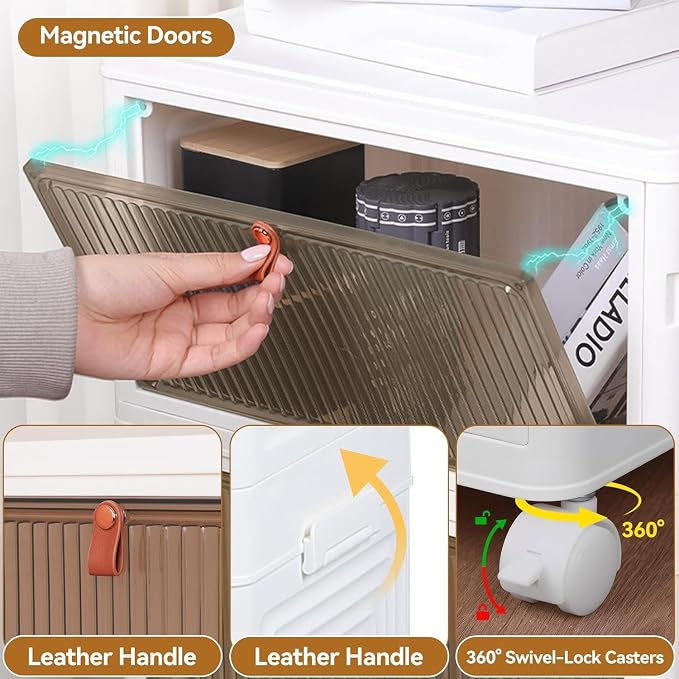 LDQ 170 Qt Large Storage Bins with Lids, 5 Tier Stackable Storage Cabinet with Wheels & Clear Doors, Foldable Plastic Closet Organizer for Bedroom, Bathroom & Kitchen - Image 6