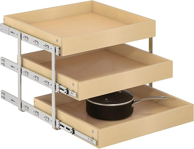 WelFurGeer 3-Tier Pull Out Cabinet Organizer with Soft Close, Heavy-Duty Slide Out Drawers for Cabinets, Pull Out Drawers for Cabinets, Bottom Mount Shelves for Kitchen, Pantry, Bathroom by WelFurGeer