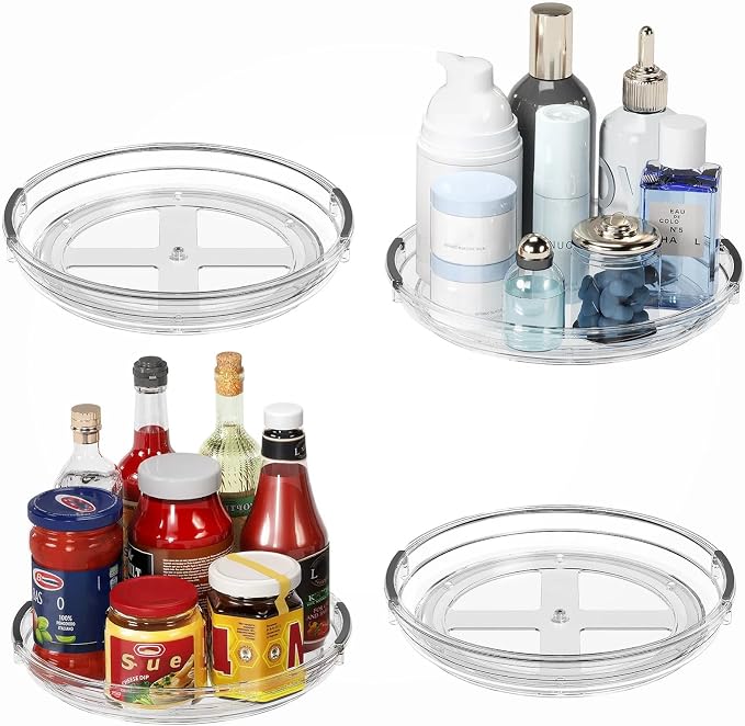 4 Pack Lazy Susan Organizer, 9.25 inch Lazy Susan Turntable for Cabinet Table Top Refrigerator, Rotating Organizers for Pantry Fridge, Clear by Pantasia