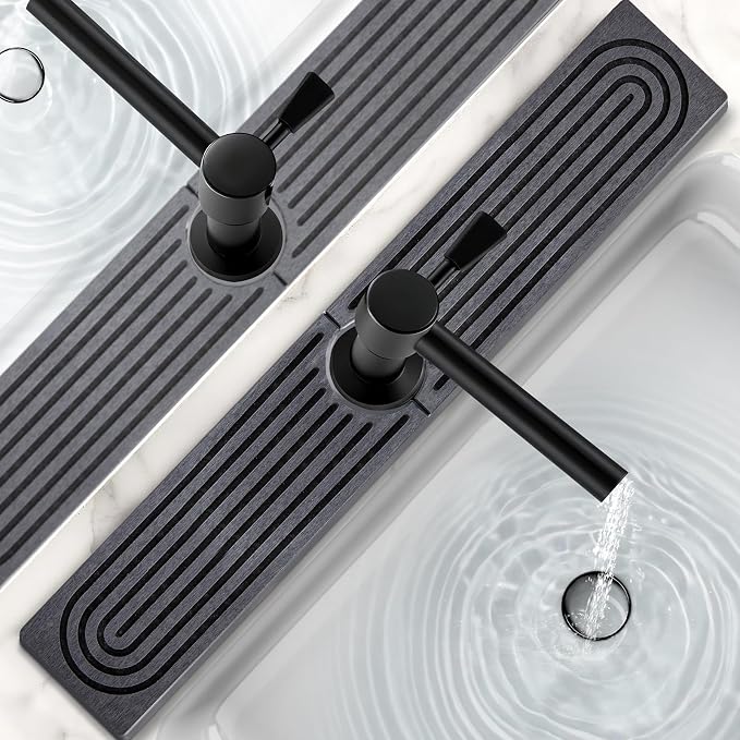 16 Inch Stone Faucet Mat for Kitchen Sink, Dark Grey | Quick Dry, Kitchen Water Splash Guard, Diatomite Faucet Protector, Super Absorbent & Leak Proof, for Kitchen Bathroom Counter by Unknown