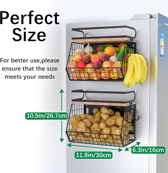home Magnetic Shelf for Fridge with Wood Lid, Large Container Magnetic Spice Rack for Refrigerator,Fruit Potato and Onion Storage Bins, Pantry Organizers & Storage, Kitchen Counter, Cabinet - Image 7