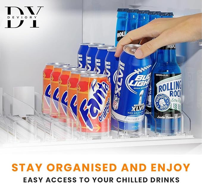 Soda Can Organizer with Automatic Can Pusher | Refrigerator Drink Organizer | Beverage Dispenser for Soda, Cans and Bottles | Space-Saving | Stainless Steel | Adjustable Sizes (5 Rows) - Image 6