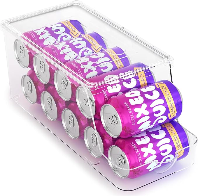 theaoo Soda Can Dispenser for Refrigerator with Lids, Stackable, 1 Pack | Clear Drink Organizer With Lids For Refrigerator Storage. Pantry Organizers And Storage For Fridge And Kitchen Cabinets by theaoo