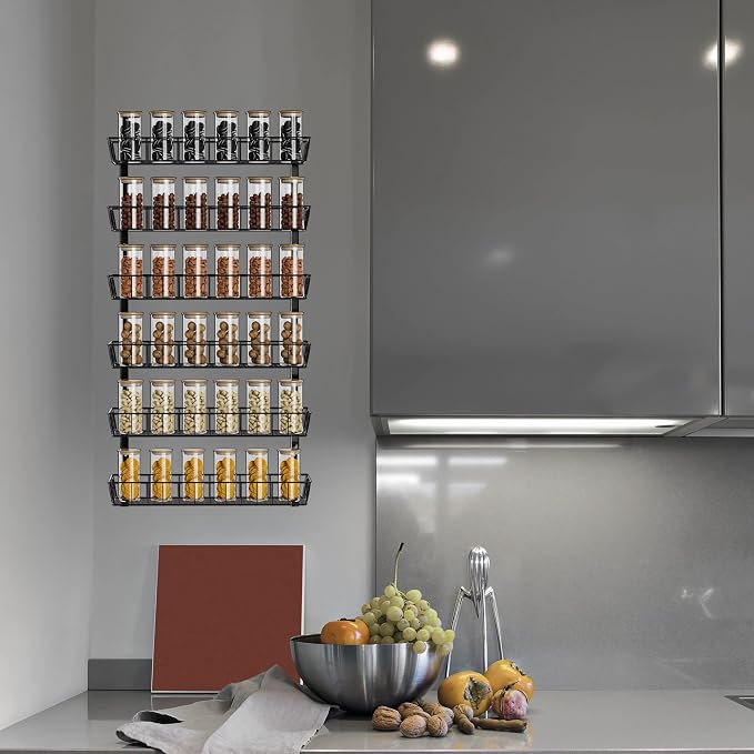 SWOMMOLY Wall Mount Spice Rack Organizer, 12-Tier Adjustable Dual-Use Shelf | Hanging Spice Rack Organizer, Kitchen Pantry Cabinet Storage Holder for Spices, Mason Jars, Bottles & Cans, Black - Image 4