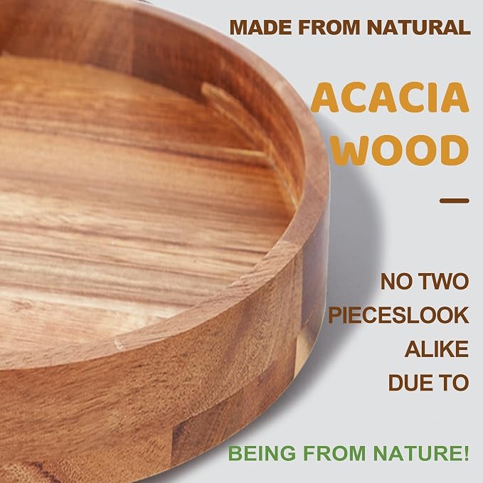 9" Acacia Wood Lazy Susan Organizer for Cabinet,Lazy Susan for Countertop - Image 2