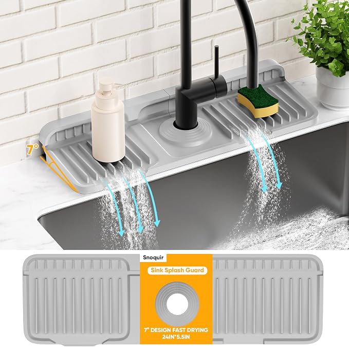 14.6 inch Faucet Mat for Kitchen Sink Splash Guard[7° Slope Fast Self-draining][Snap Lock Fit]Kitchen Sink Faucet Mat Splash Guard Kitchen Sink Area Water Splash Guard Behind Faucet Draining Mat - Image 9