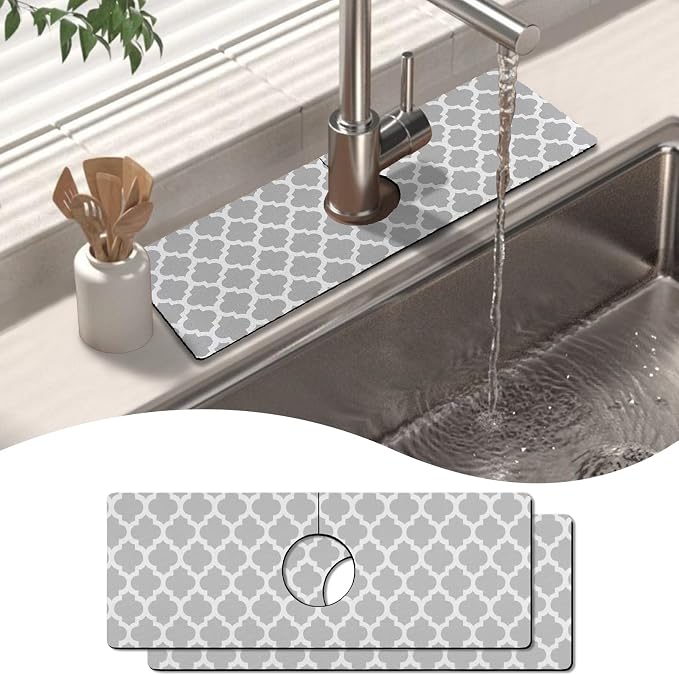 2 Pack 2 Pack Kitchen Sink Splash Guard Faucet Mat 15" X 5.5" Geometry Absorbent Fast Drying Mat Faucet Draining Mat Sink Splash Guard Behind Faucet Drip Catcher for Kitchen Bathroom by Unknown