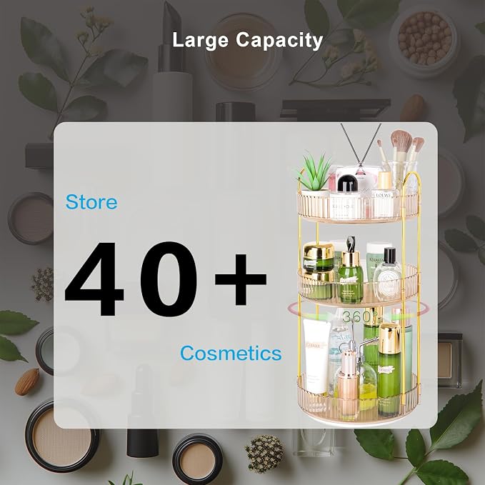 360 Rotating Makeup Organizer - Large Capacity Spinning Perfume & Cosmetic Skincare Holder for Vanity & Countertop (Vibrant Orange, 3 Tier) - Image 6