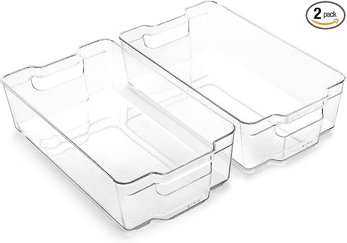 BINO | Stackable Storage Bins, X-Large - 2 Pack | THE STACKER COLLECTION | Clear Plastic | Built-In Handle | BPA-Free | Containers for Organizing Kitchen Pantry | Multi-Use Organizer by BINO