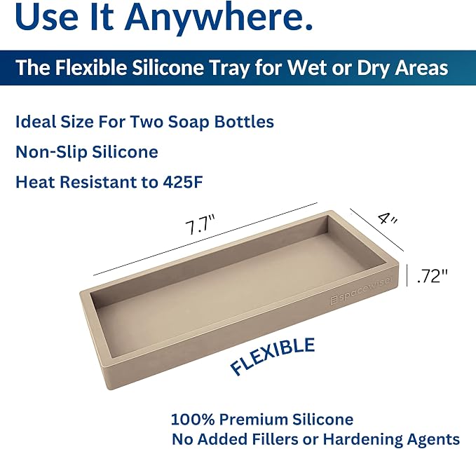 Countertop & Vanity Silicone Tray - Small 7.7" Kitchen Soap Tray | Kitchen Sink Soap Tray, Dish Soap Tray for Kitchen Counter, Bathroom Tray, Silicone Soap Dispenser Tray & Sponge Holder - Image 3