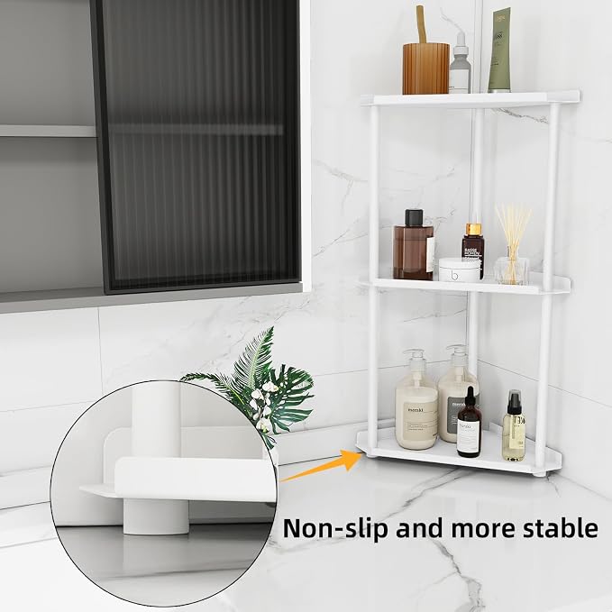 FLE Corner Bathroom Counter Organizer, Bathroom Organizer Countertop White | 3 Tier Corner Shelf, Tabletop Mount,Waterproof solid shelf fits bathroom toiletries and kitchen condiment storage. - Image 4