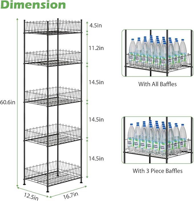 Water Bottle Storage Rack 5 Tier Drink Organizer for Pantry Metal Bottled Water Holder Stand for Floor, Beverage Soda Can Drink Storage Holder for Kitchen, Living Room - Image 2