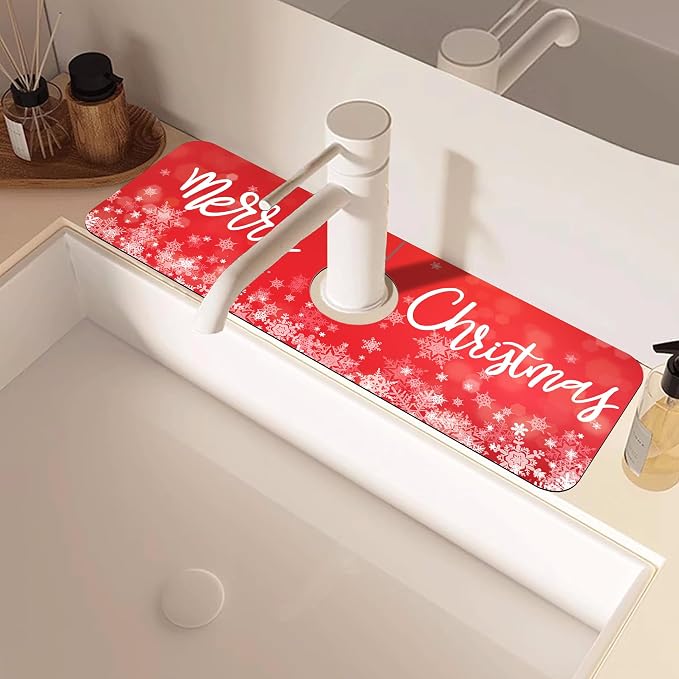 Merry Christmas Snowflake Kitchen Sink Splash Guard Mat Absorbent Fast Drying Mat Faucet Draining Mat Sink Splash Guard Behind Faucet Drip Catcher for Kitchen Bathroom 5.5"×15" - Image 2