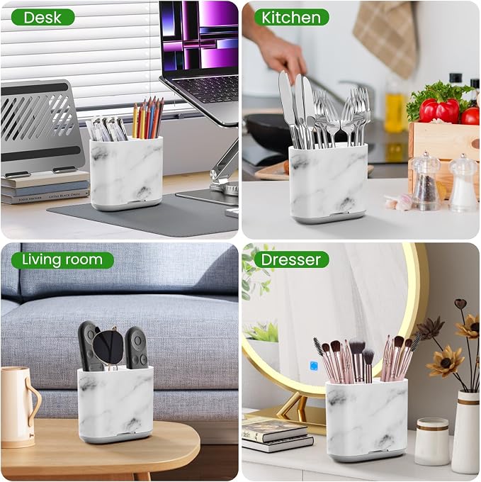 Toothbrush Holders for Bathrooms, Marble, Small, Bathroom Accessories | 2 Slots, Easy to Clean, Plastic, Kids Electric Toothbrush, Drainage, Removable, For Bathroom, Vanity, Kitchen Sink, Office - Image 7