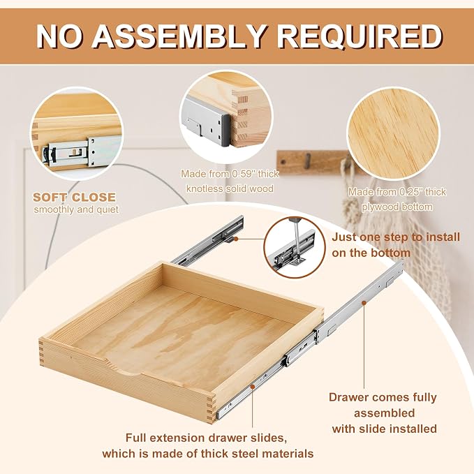 Sintuff 4 Pack Wooden Pull out Tray Cabinet Organizer Gentle Close Roll out Shelves for Kitchen Cabinets Fully Assembled Slide Pantry Shelves (21'' X 21'') - Image 3