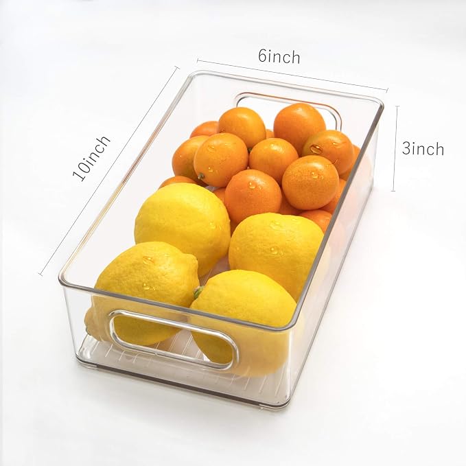 Stackable Refrigerator Organizer Bins, 6 Pack Clear Kitchen Organizer Container Bins with Handles and 20 PCS Plastic Bags for Pantry, Cabinets, Shelves, Drawer, Freezer - Food Safe, BPA Free 10"L - Image 3