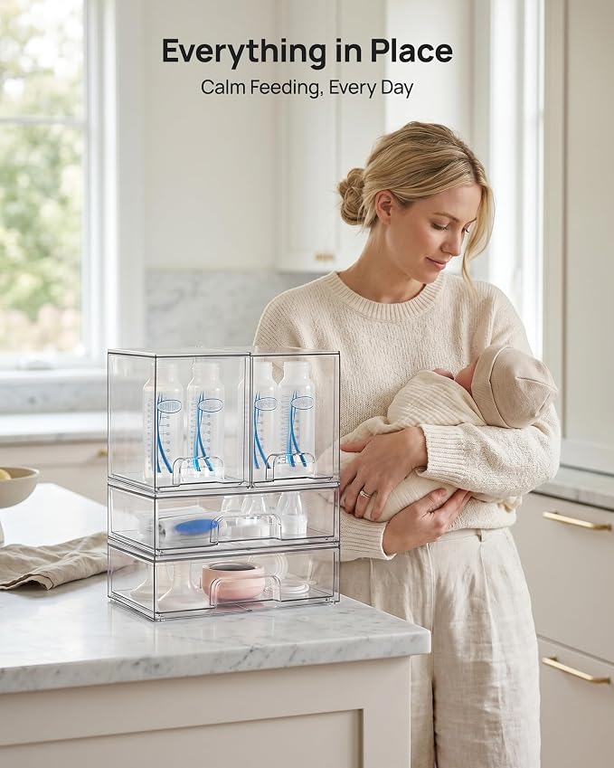 Vtopmart Clear Stackable Storage Drawers Set of 8, Plastic Organizer Bins | Multi-purpose Boxes for Baby Bottle Storage, Ideal for Kichen, Vanity, Bathroom, Undersink, Cabinet, Pantry Organization - Image 5