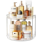 LAMU Rotating Makeup Organizer for Vanity, 10.6in 2 Tier Lazy Susan Turntable Stackable Spinning Skincare Organizer Cosmetic Perfume Tray Display for Bathroom Counterop, Large Capacity, Clear by YourHome-OrganizationHelper