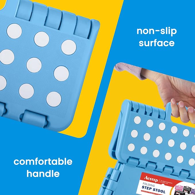 11 Inch Folding Step Stool for Kids, Non-Slip Foldable Stools, Blue | Heavy Duty Collapsible Foot Stool, Lightweight with Built-in Handle, Holds 300 lb for Adults Kitchen Bathroom Bedroom Outdoor - Image 3