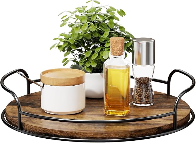LAMU Lazy Susan Organizer, 12'' Lazy Susan Turntable for Cabinet, Table Top, Kitchen, Countertop, Bathroom, Pantry, Spice Organization, Wooden,1 Pack by YourHome-OrganizationHelper