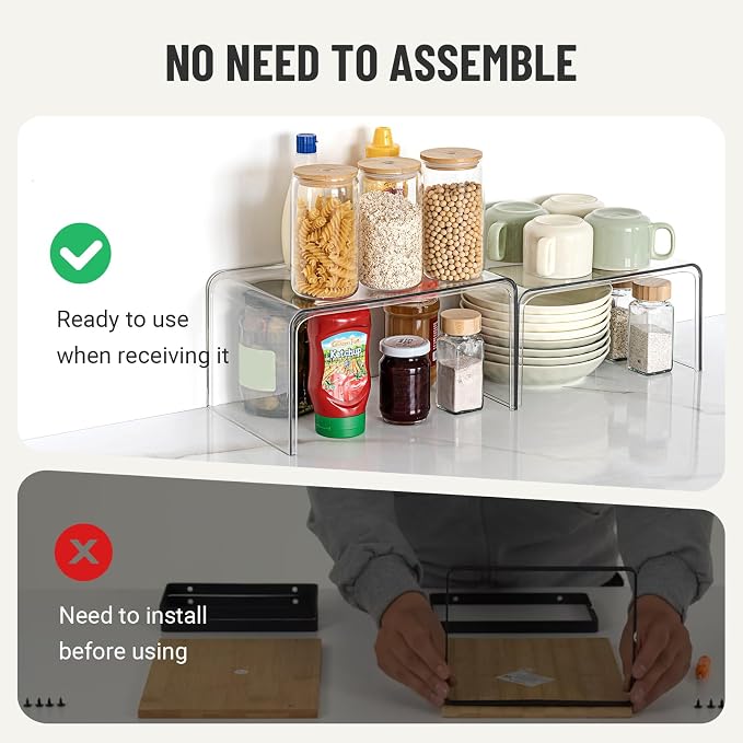 Bobomoment Clear Cabinet Organizer, Stackable Shelf Organizer Set of 2 | Kitchen Pantry Organizers and Storage, Display Cabinet Shelf Countertop Desk Shelves, Patented Spice Organization - Image 3