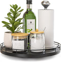 Oroyutor 10-Inch Oak Lazy Susan Countertop Organizer with Black Metal Rail | Rotating oak tray organizes spices, toiletries and decor on kitchen counters, bathroom vanities, dining and coffee tables. by Oroyutor