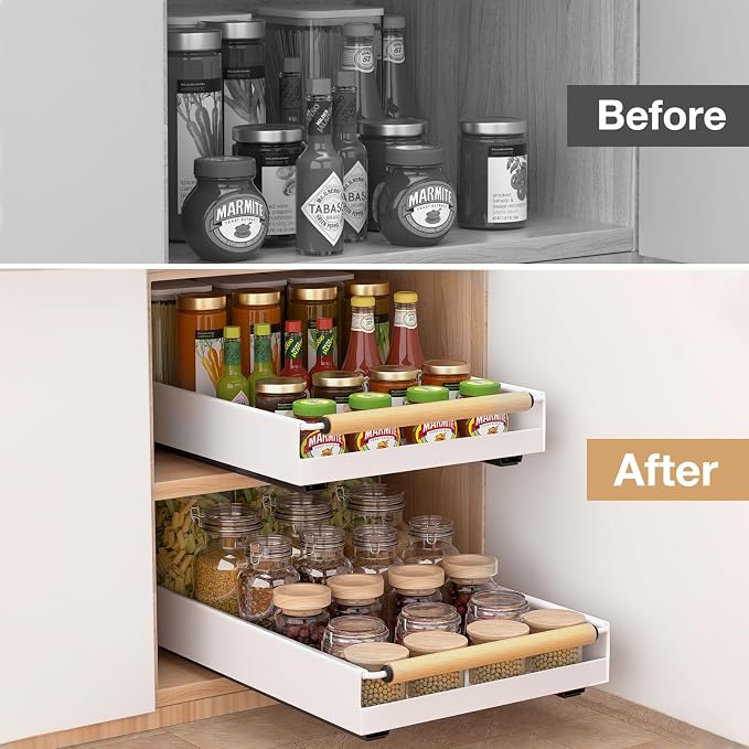 Pull out Cabinet Organizer, 16" Deep Pull Out Drawer for Kitchen Cabinets Adhesive with Nano Film, Slide out Cabinet Organizer Shelf for Pantry Bathroom Organization White - Image 5
