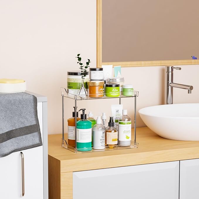 Clear Acrylic Bathroom Counter Organizers and Storage Tray, 2 Tier Makeup,Perfume,Skincare Organizer Shelf & Vanity Storage for Bedroom and Counter Top Spice Racks for Kitchen Corner,Rectangle - Image 5