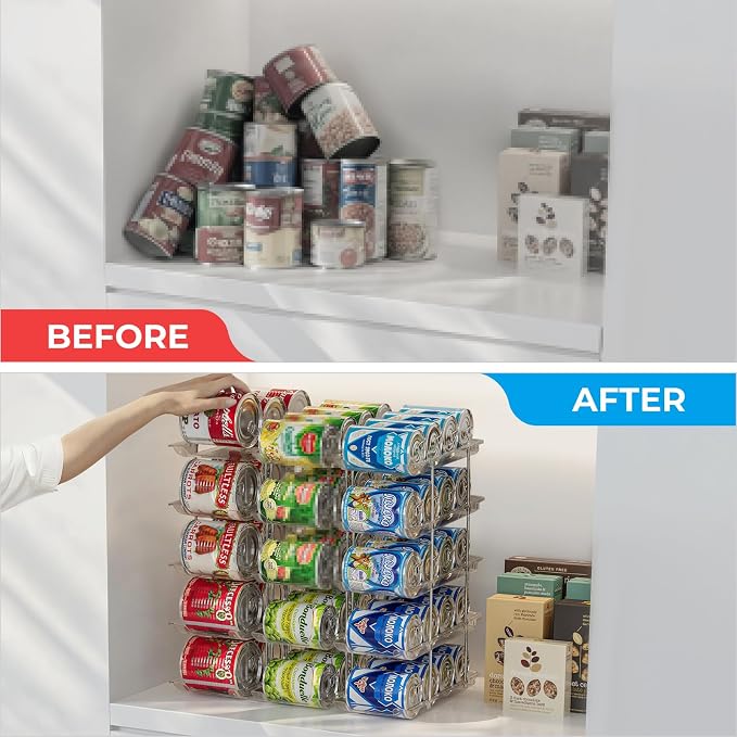 Can Organizer for Pantry Stackable 5 Tiers Can Storage Organizer Pantry Soda Can Organizer for Fridge 60 Cans Rack Automatic Rolling Canned Food Organizer for Refrigerator Kitchen Clear - Image 6