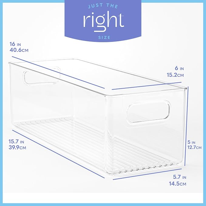Plastic Food Storage Clear Container Bin with Handles for Organizing Kitchen, Pantry, Fridge, Freezer, Pantry,Bathroom. 16"x6"x5" - Image 3